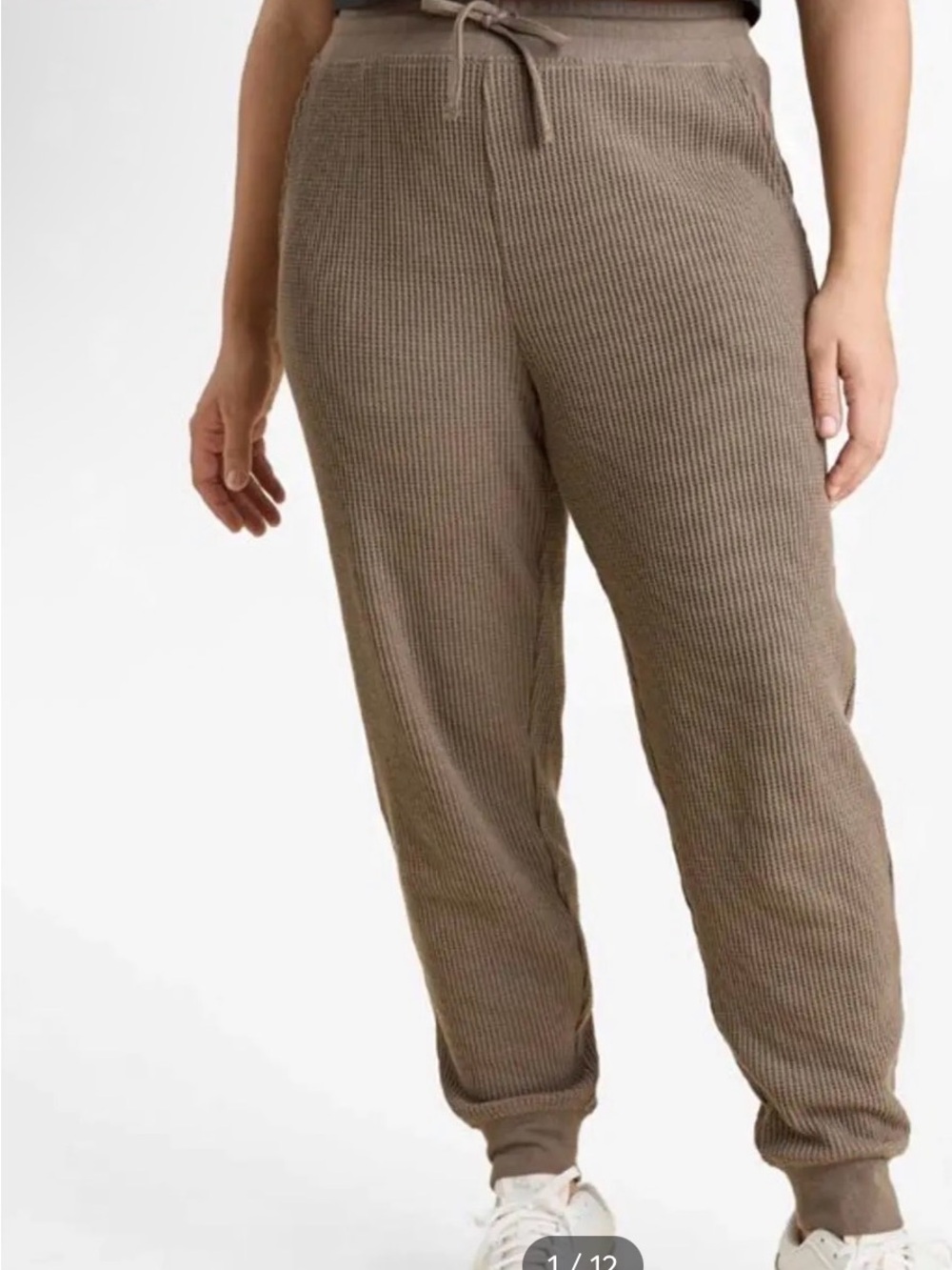 Nuuds Cozy Ribbed Jogger Pants in Taupe Mocha Waffle Jogger Retail $88 M L